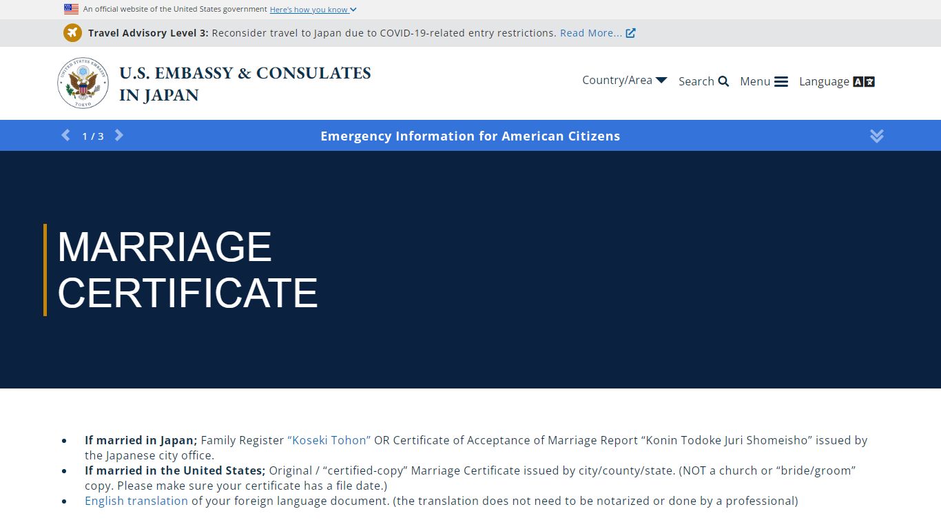 Marriage Certificate - U.S. Embassy & Consulates in Japan